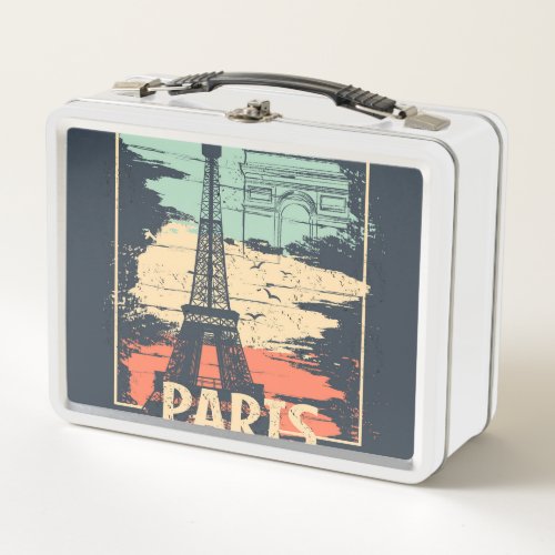 Paris typography abstract Eiffel poster Metal Lunch Box