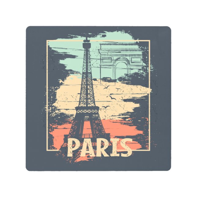 Paris typography: abstract Eiffel poster. Metal Print (Front)