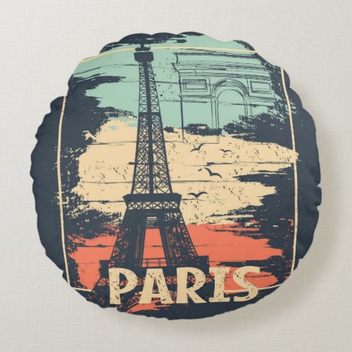 Paris typography abstract Eiffel poster Round Pillow