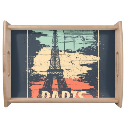 Paris typography abstract Eiffel poster Serving Tray