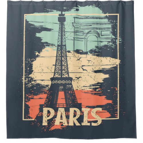 Paris typography abstract Eiffel poster Shower Curtain