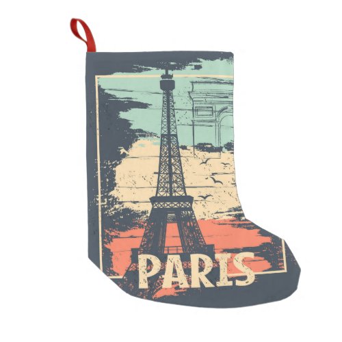 Paris typography abstract Eiffel poster Small Christmas Stocking