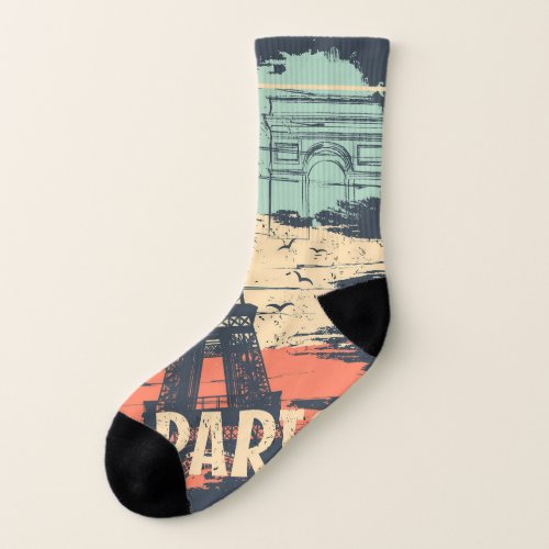 Paris typography abstract Eiffel poster Socks