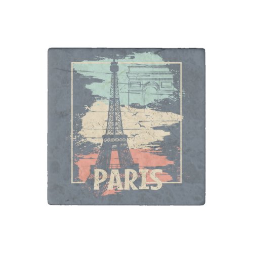Paris typography abstract Eiffel poster Stone Magnet
