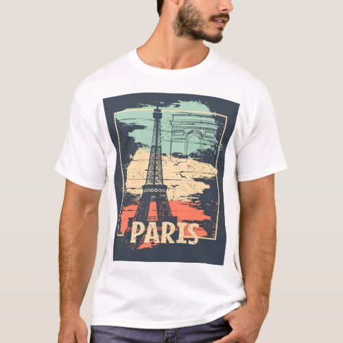 Paris typography abstract Eiffel poster T_Shirt