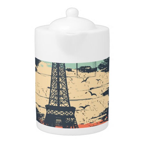 Paris typography abstract Eiffel poster Teapot