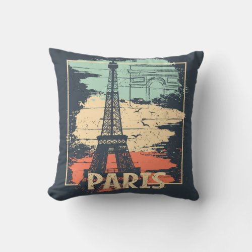 Paris typography abstract Eiffel poster Throw Pillow