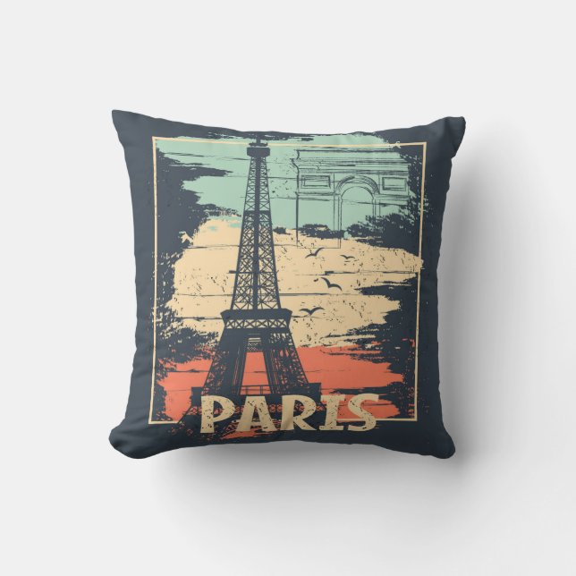 Paris typography: abstract Eiffel poster. Throw Pillow (Front)