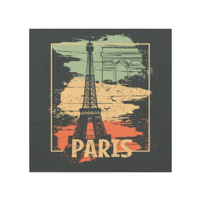 Paris typography: abstract Eiffel poster. Wood Wall Art (Front)