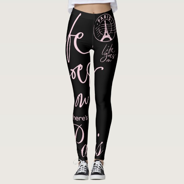 Paris typography pattern funky retro  leggings (Front)