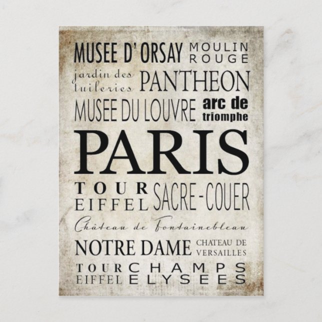Paris Typography - Subway Style Postcard (Front)