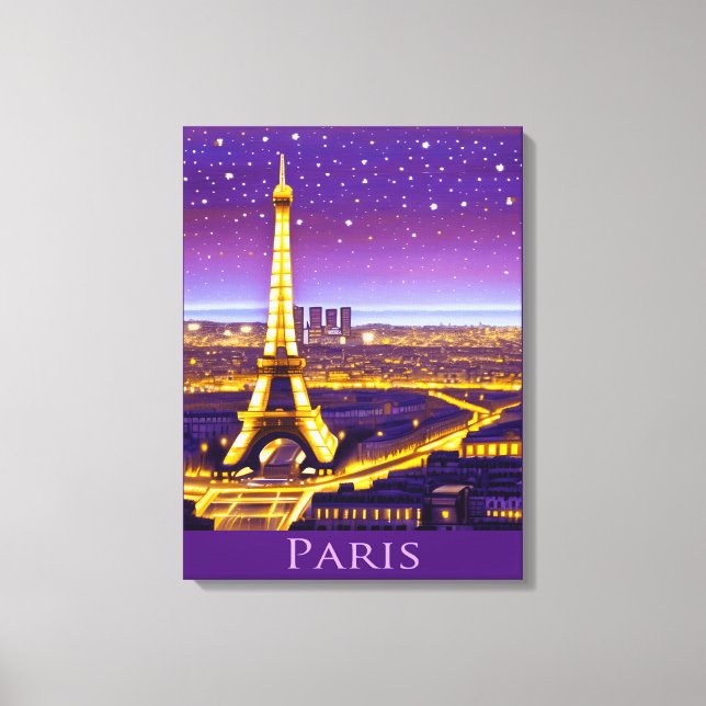 Paris Under a Purple Starry Sky Canvas Print (Front)