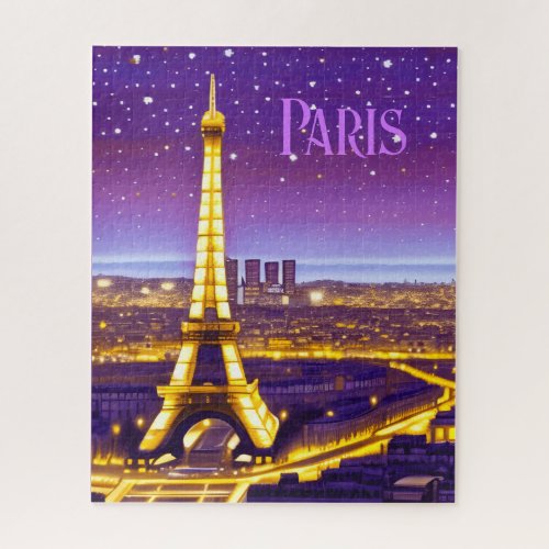 Paris Under a Purple Starry Sky Jigsaw Puzzle