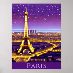 Paris Under a Purple Starry Sky Poster