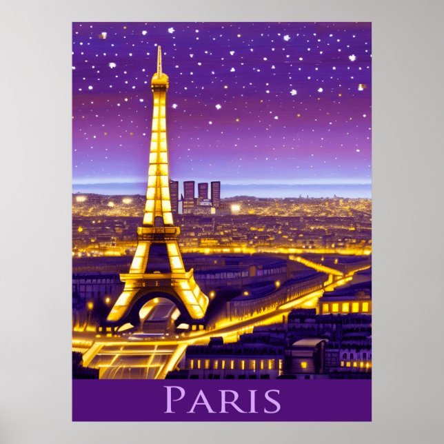 Paris Under a Purple Starry Sky Poster (Front)