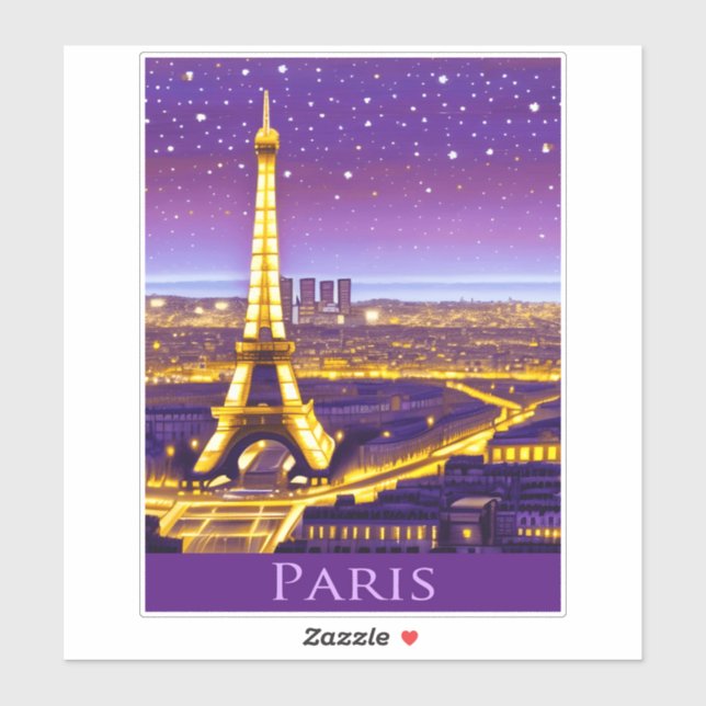 Paris Under a Purple Starry Sky Sticker (Sheet)