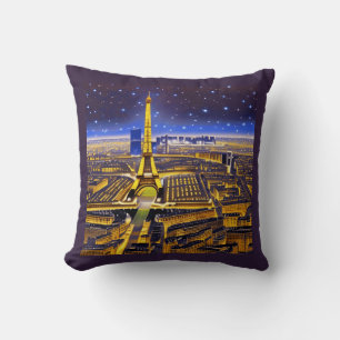 Paris Under a Purple Starry Sky Throw Pillow