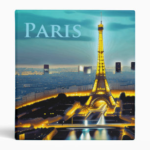 Paris Under a Turquoise Blue Twilight Sky 3 Ring Binder
