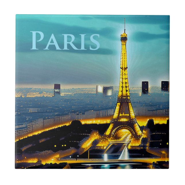 Paris Under a Turquoise Blue Twilight Sky Ceramic Tile (Front)