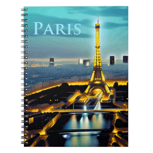 Paris Under a Turquoise Blue Twilight Sky Notebook (Front)