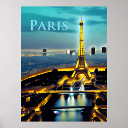 Paris Under a Turquoise Blue Twilight Sky Poster