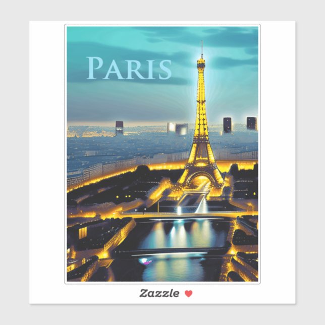 Paris Under a Turquoise Blue Twilight Sky Sticker (Sheet)