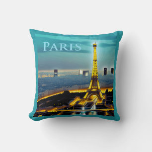 Paris Under a Turquoise Blue Twilight Sky Throw Pillow