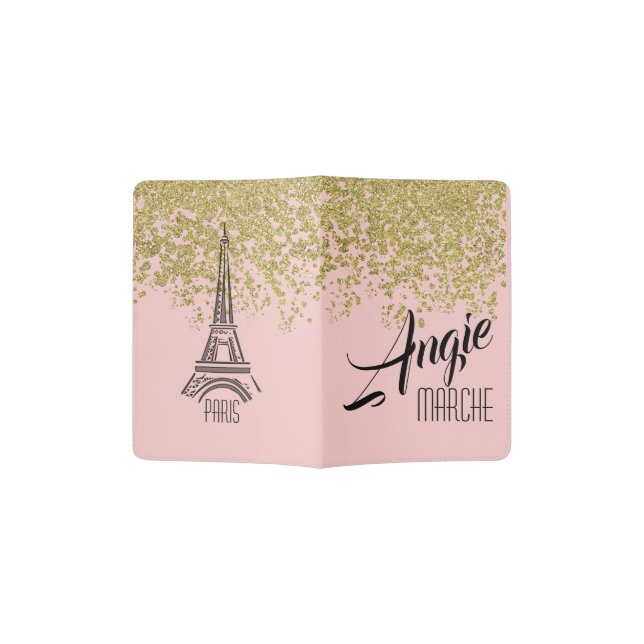 Paris Version Blush Pink & Faux Gold Sequin Passport Holder (Opened)