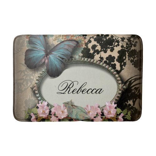 Paris victorian floral french butterfly bath mat