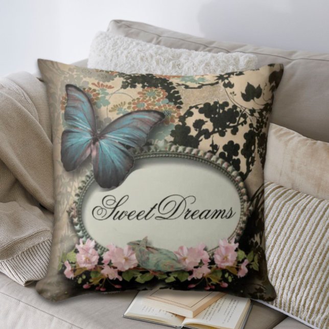 Paris victorian floral french butterfly throw pillow (Paris victorian floral french butterfly throw pillow)