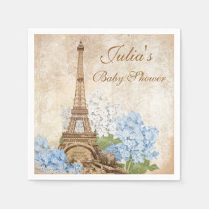 Paris Vintage Blue Hydrangea Baby Shower Napkins