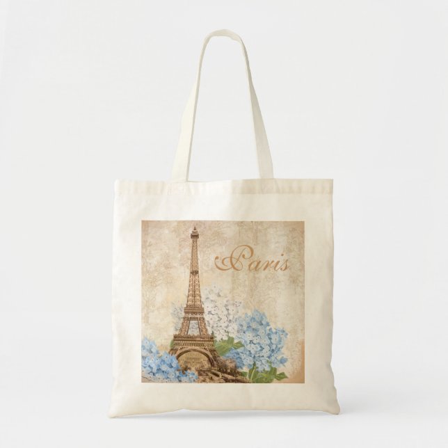 Paris Vintage Blue Hydrangea Bag (Front)