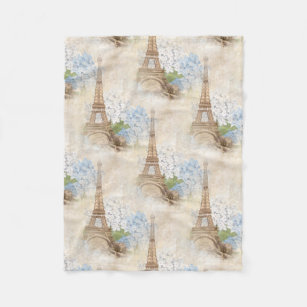 Paris Vintage Blue Hydrangea Fleece Blanket