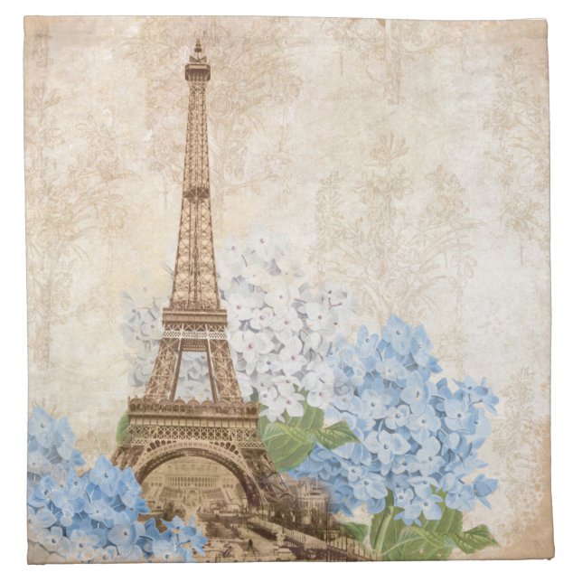 Paris Vintage Blue Hydrangea Napkins (Front)