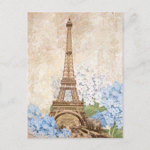 Paris Vintage Blue Hydrangea Postcard