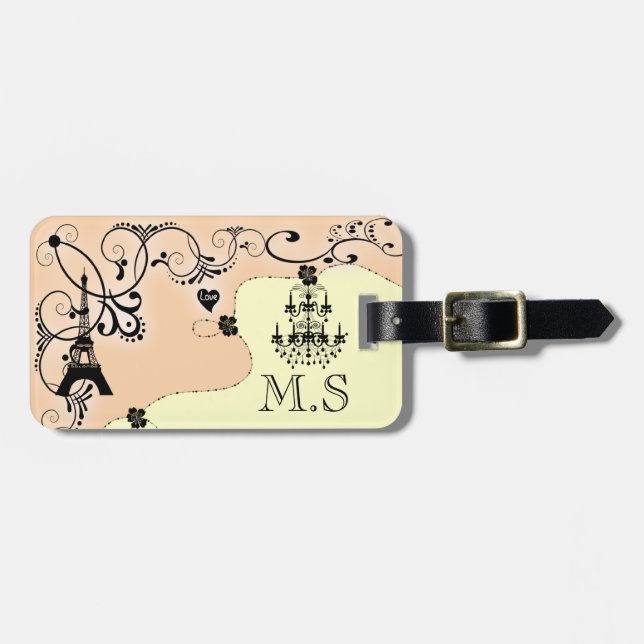 Paris vintage chic girly chandelier luggage tag (Front Horizontal)