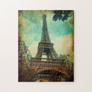 Paris, Vintage Eiffel Tower, Paris Jigsaw Puzzle