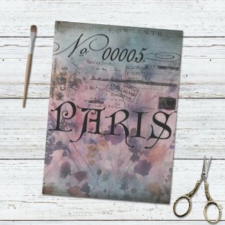 Paris Vintage Elegant Typography Floral decoupage tissue paper