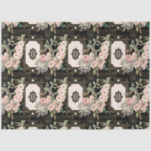 Paris Vintage Floral Black Gold Ephemera Decoupage Tissue Paper