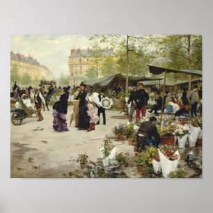 Paris Vintage Flower Market Painting (Old Art ) Poster