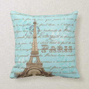 Paris Vintage French Writing Aqua Pillow