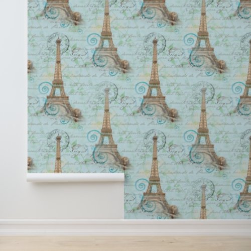 Paris Vintage French Writing Aqua Wallpaper Wallpaper