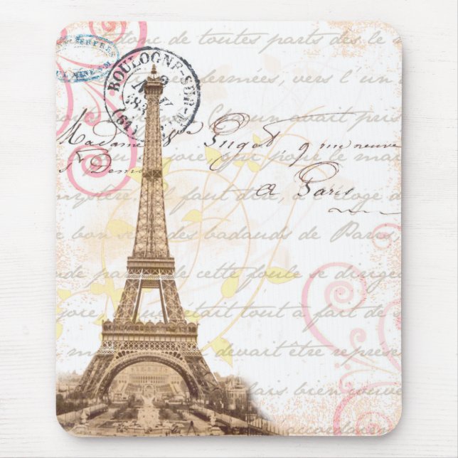Paris Vintage French Writing Pink Mouse Pad (Front)