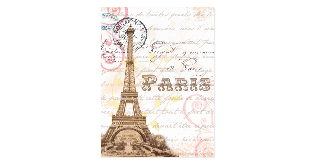 Paris Vintage French Writing Pink Postcard Zazzle com