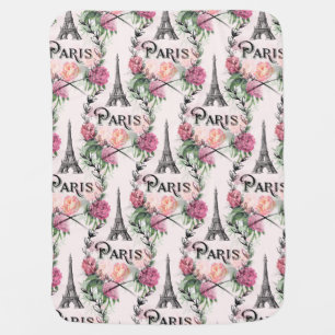 Paris Vintage Pink Roses Baby Blanket