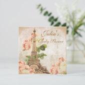 Paris Vintage Pink Roses Baby Shower Invitation (Standing Front)