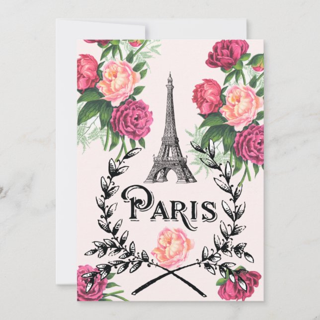 Paris Vintage Pink Roses Invitation (Front)