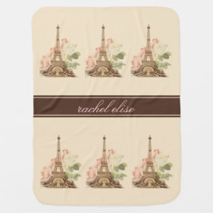 Paris Vintage Pink Roses Personalize Baby Blanket