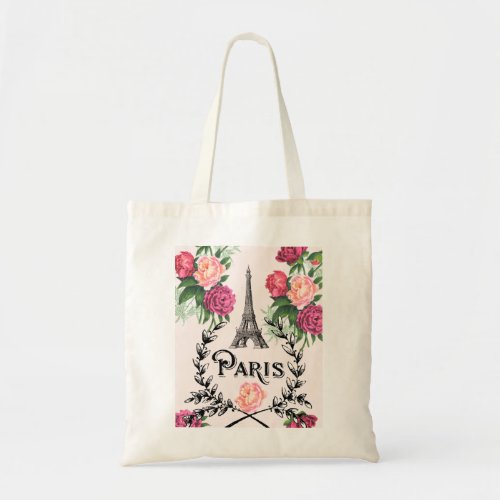 Paris Vintage Pink Roses Tote Bag