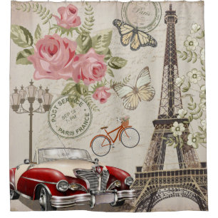 Paris vintage postcard. shower curtain